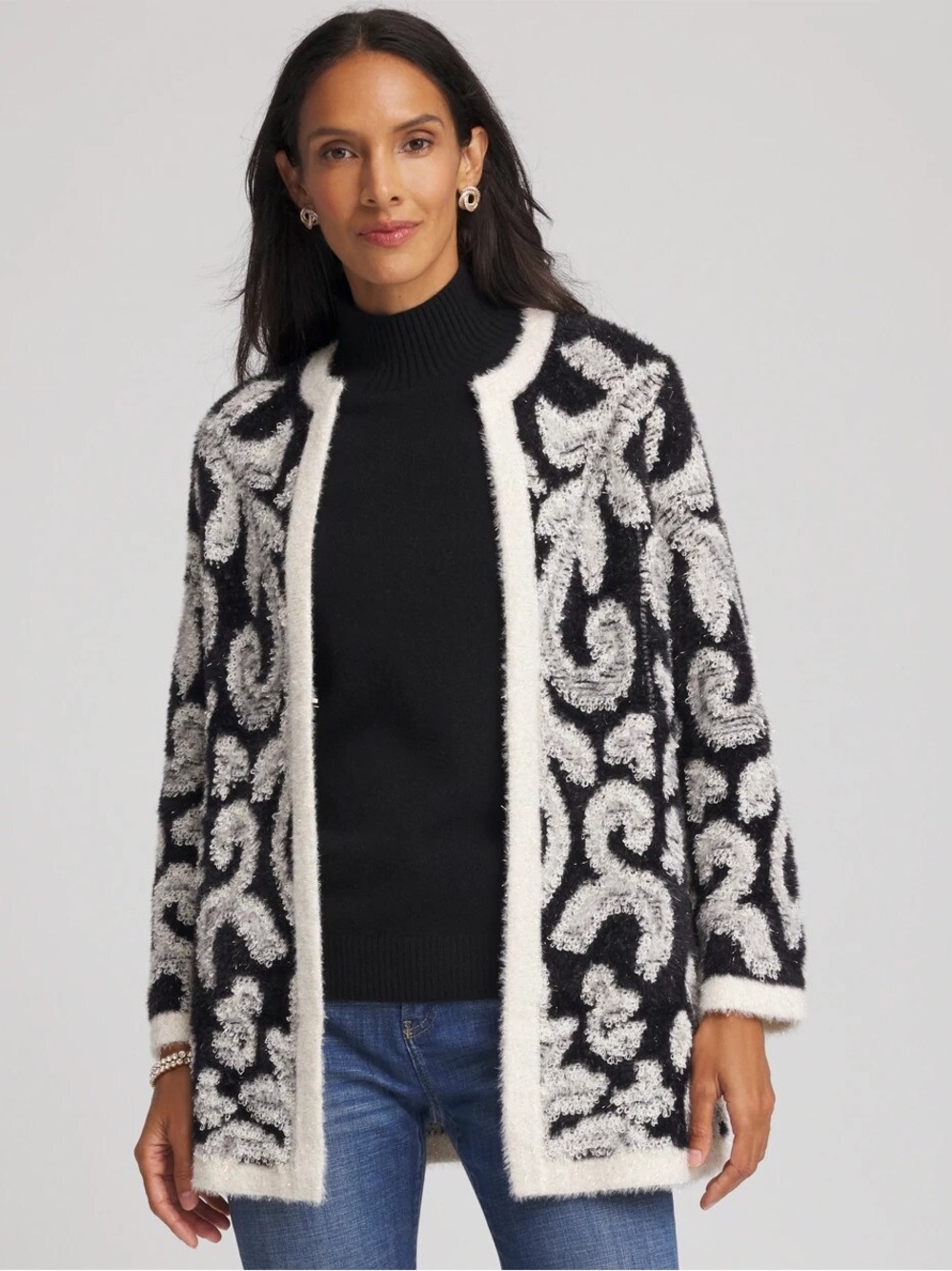 Chico's Abstract Fuzzy Cardigan